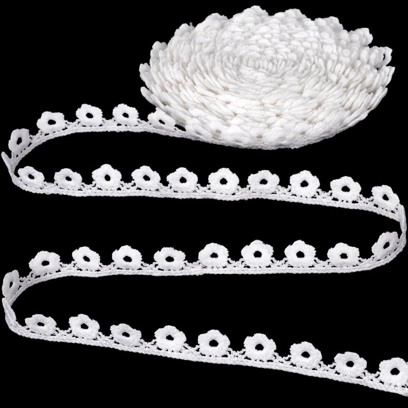 Deozu 5 Yards White Lace Trim, Vintage Crocheted Lace Ribbons, Embroidery Laces for DIY Crafts, Bouquet, Sewing, Wedding, Wrapping, Decoration (0.59" Wide, Flower) - Image 1